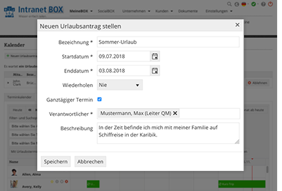 IntranetBOX Module IntranetBOX Module Mitarbeiterkalender Urlaubsantraege