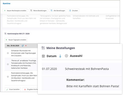 Intranet Social Software Modul Kantinenplan